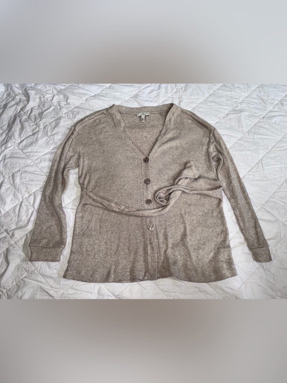 Halston Heritage Taupe V-Neck Button Cardigan